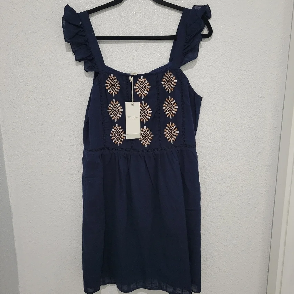 MISS ME Embroidered Ruffle Trim Mini Dress, sleeveless SZ L NWT - Picture 4 of 12